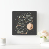 I Love You to The Moon and Back Black Quadratische Wanduhr (Zuhause)