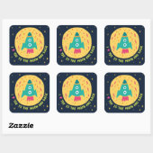 I Love You to The Moon and back Rocketship Quadratischer Aufkleber (Blatt)