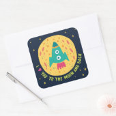 I Love You to The Moon and back Rocketship Quadratischer Aufkleber (Umschlag)