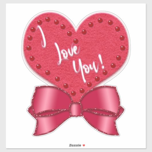 I Love You Valentine Faux Satin Bow Red Heart  Aufkleber (Blatt)