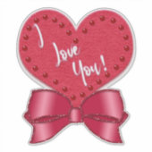 I Love You Valentine Faux Satin Bow Red Heart  Aufkleber (Vorderseite)