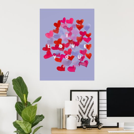 I love you watercolor hearts poster (Heimbüro)