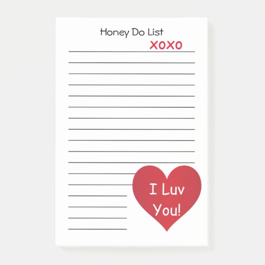 I Luv You Honey Do List Post-it Klebezettel (Vorderseite)