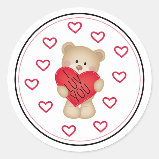 I LUV YOU Teddy Bear Sticker (Vorderseite)