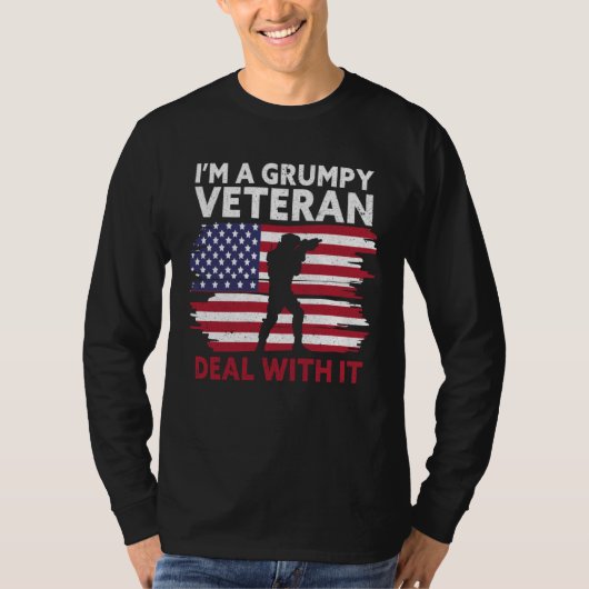 I m a grumpy veteran Deal with it USA Flag America T-Shirt (Vorderseite)