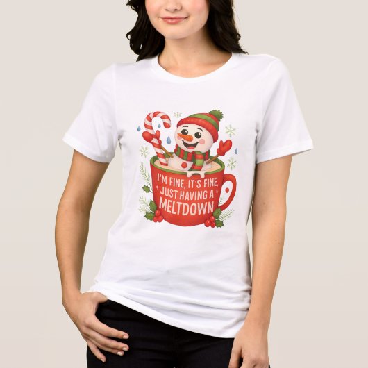 I’m Fine, It’s Fine – Funny Meltdown Snowman Tri-Blend Shirt (Vorderseite)