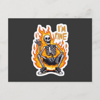 I’m Fine Skeleton on Fire Funny Sticker Illustrati Postkarte