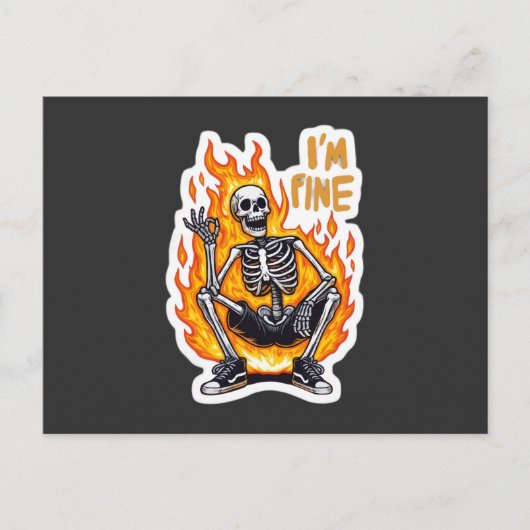 I’m Fine Skeleton on Fire Funny Sticker Illustrati Postkarte (Vorderseite)