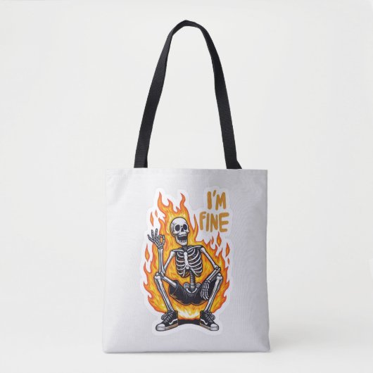 I’m Fine Skeleton on Fire Funny Sticker Illustrati Tasche (Vorderseite)