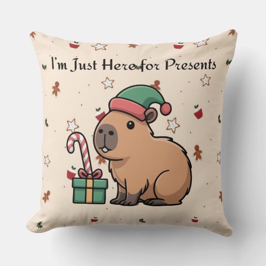 I’m Just Here for the Presents | Cute Capybara Chr Kissen (Vorderseite)