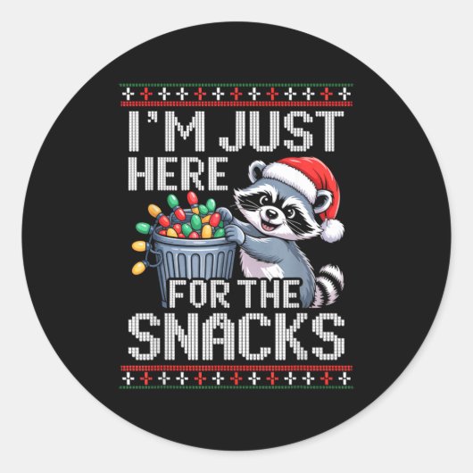 I’m Just Here For The Snacks Raccoon Christmas Ugl Runder Aufkleber (Vorderseite)