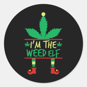 I’m Weed Elf Funny Ugly Christmas Sweater Runder Aufkleber