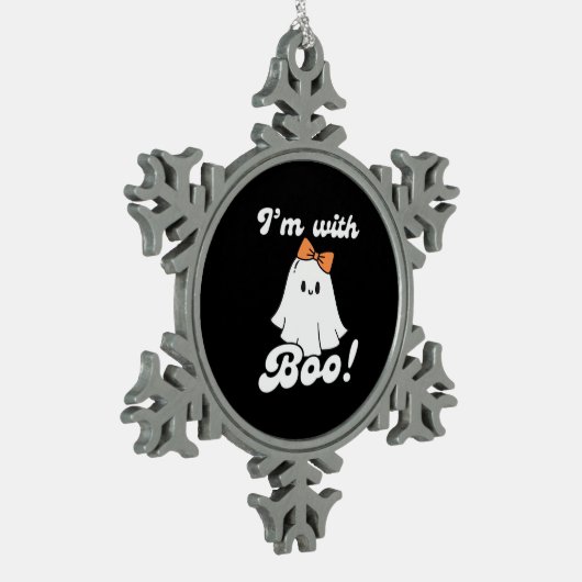 I’m With Boo Funny Retro Schneeflocken Zinn-Ornament (Links)