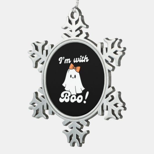 I’m With Boo Funny Retro Schneeflocken Zinn-Ornament (Rechts)