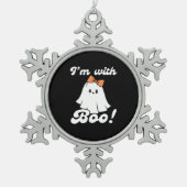 I’m With Boo Funny Retro Schneeflocken Zinn-Ornament (Vorderseite)