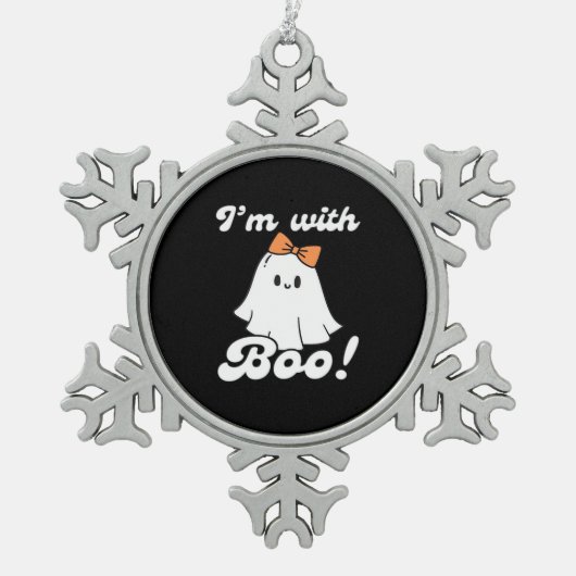 I’m With Boo Funny Retro Schneeflocken Zinn-Ornament (Vorderseite)