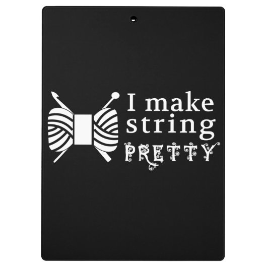 I Make String Hübsch ・ Garne & Handwerk (dunkel) Klemmbrett (Rückseite)