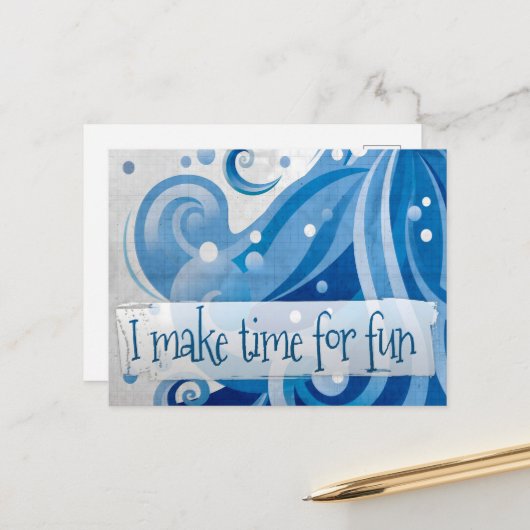 "I make time for fun" Motivation Affirmation Postkarte (Vorderseite/Rückseite Beispiel)