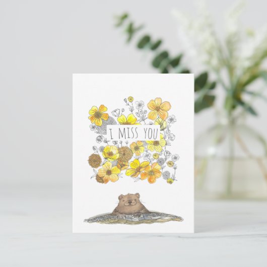 I Miss You Floral Postkarte (Stehend Vorderseite)