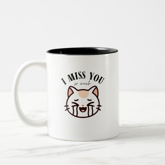 I Miss You So Much Cat - Cute Crying Cat Emotional Zweifarbige Tasse (Links)