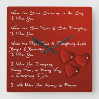 I Miss You Square Wall Clock Quadratische Wanduhr