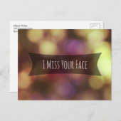 "I Miss Your Face" Goldenes Rosa Blurred Bokeh Fot Postkarte (Vorne/Hinten)