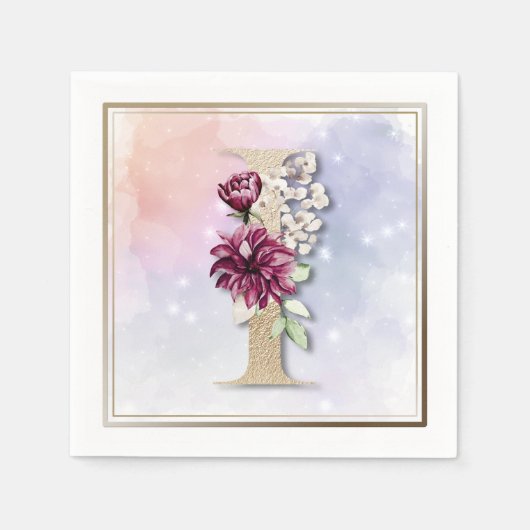 I Monogram Burgundy Floral Napkins Serviette (Vorderseite)