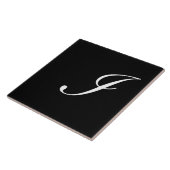I Monogram Initial White on Black Fliese (Seite)