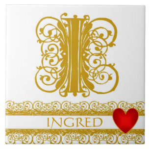 I Monogram Name Gold Lace Red Heft Template Tile Fliese