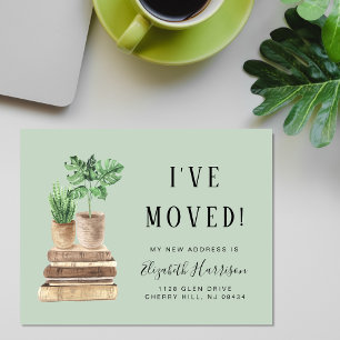 I Moved Boho Plants Sage Green Announcement