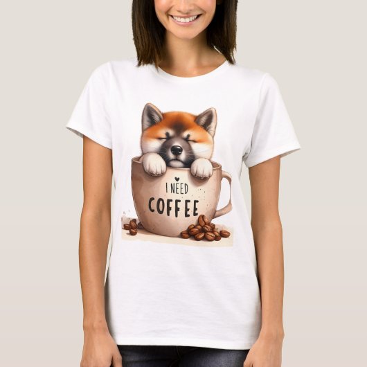 I NEED COFFEE AND A SHIBA INU DOG T-Shirt (Vorderseite)