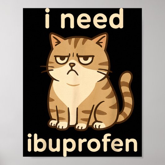 I Need Ibuprofen Funny Sad Cat Meme For Men Women Poster (Vorne)