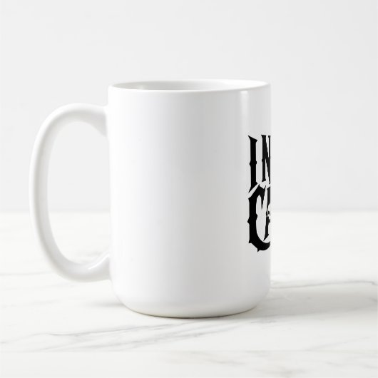 "I NEVER CARED" Gothic Skull Mug - Edgy Typography Kaffeetasse (Links)