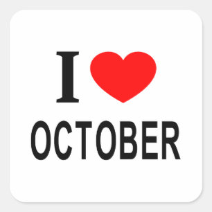 I ❤️ OKTOBER I LIEBE OKTOBER I HERZ OKTOBER QUADRATISCHER AUFKLEBER