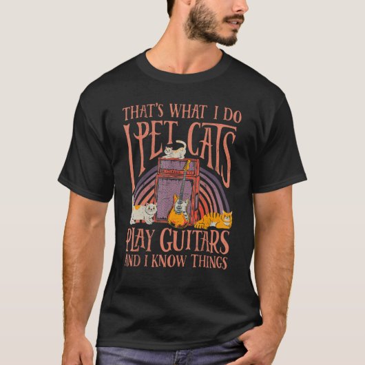 I Pet Cats Play Gitarrist Music Retro Vin T-Shirt (Vorderseite)
