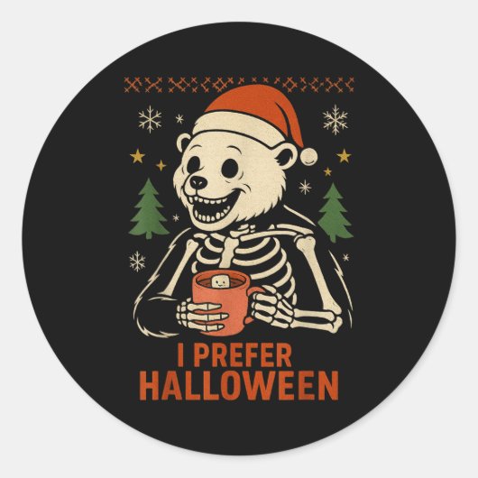 I Prefer Halloween Tree Bear Skeleton Christmas Wo Runder Aufkleber (Vorderseite)