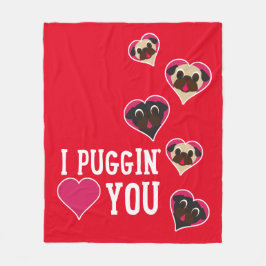 I Puggin Liebe Sie Valentine-Fleece-Decken-Rot Fleecedecke