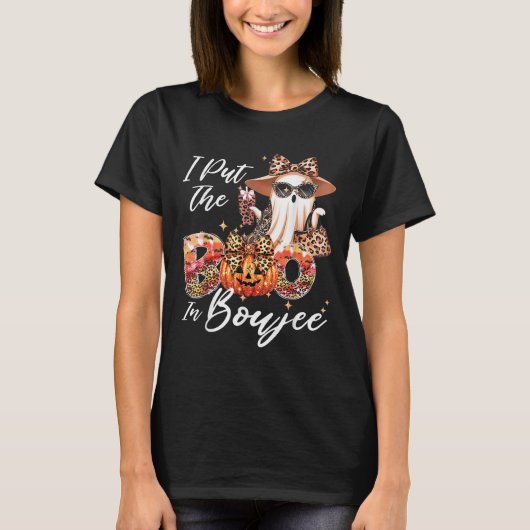 I Put The Boo In Boujee Cute Leopard Boujie Ghost T-Shirt (Vorderseite)