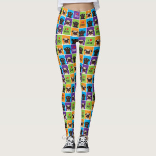 I quadriert Liebe-Mops-Farbe Kitz und schwarze Leggings