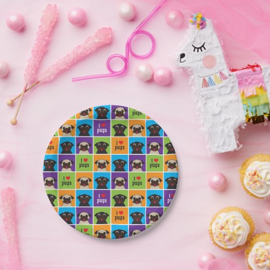 I quadriert Liebe-Mops-Farbe Party Pappteller (Party)