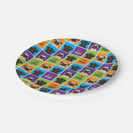 I quadriert Liebe-Mops-Farbe Party Pappteller (Schrägansicht)