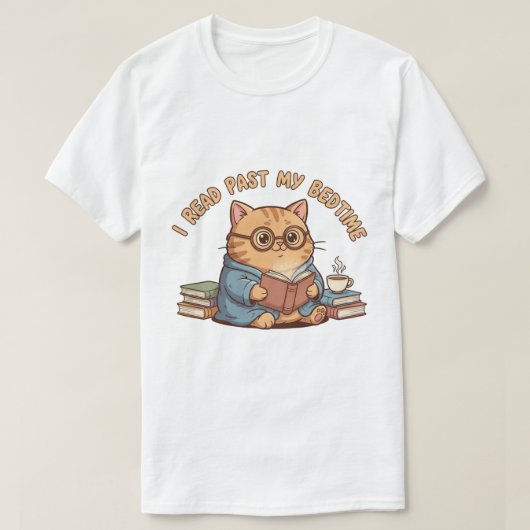 I Read Past My Bedtime Cute Reading Cat T-Shirt (Design vorne)