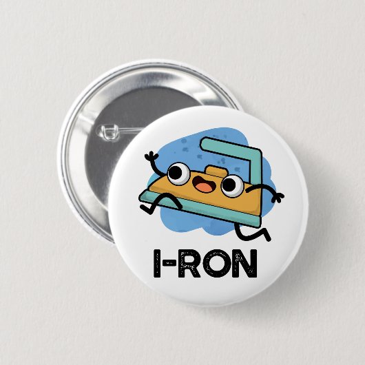 I ron Funny Running Iron Pun Button (Vorne & Hinten)