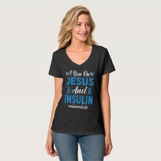 I Run On Jesus And Insulin Diabetes Awareness Chri T-Shirt (Vorderseite Vollansicht)