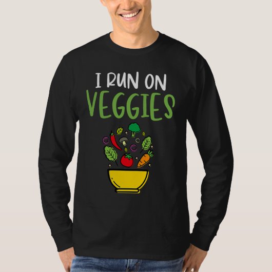 I Run On Veggies Humor Vegan Vegetarian Runner Ve T-Shirt (Vorderseite)