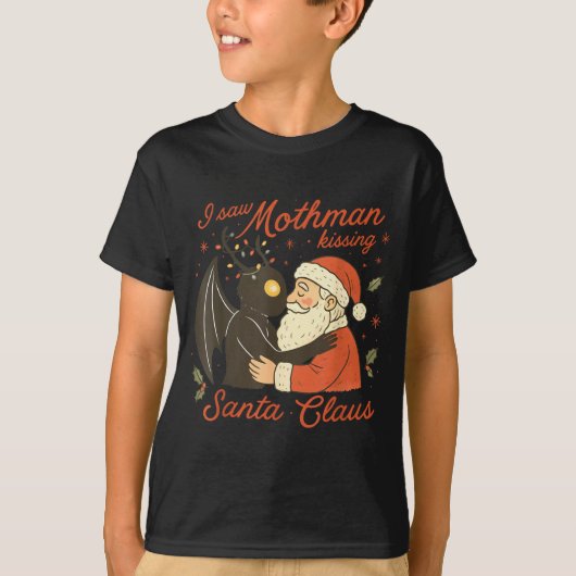 I Saw Mothman Kissing Santa Funny Christmas Santa T-Shirt (Vorderseite)