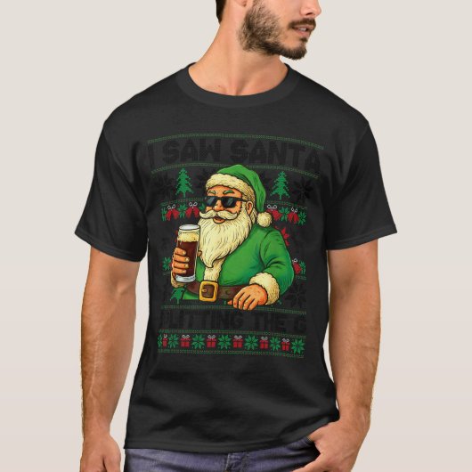 I Saw Santa Splitting The G, Santa Beer Drinking C T-Shirt (Vorderseite)