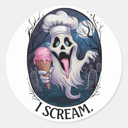 "I Scream" Funny Ghost Koch Halloween Ice Cream St Runder Aufkleber (Vorderseite)