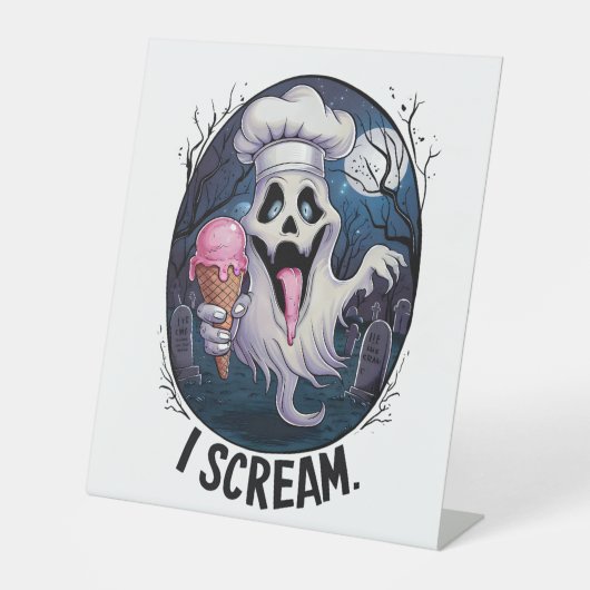 "I Scream" Funny Ghost Koch Halloween Ice Cream St Sockelschild (Vorderseite)