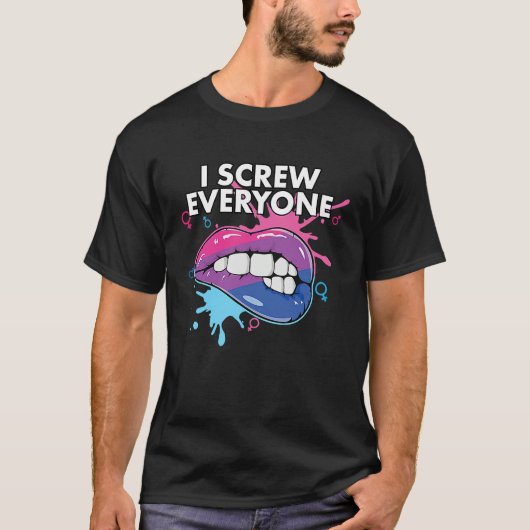 I Screw Everyone Bisexual Rainbow Pride Bisexualit T-Shirt (Vorderseite)